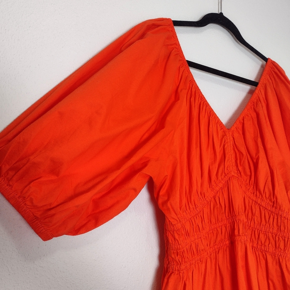 Old Navy Darling Clementine Orange Puff Sleeve Waist Defined Cotton Mini Dress - Picture 6 of 11